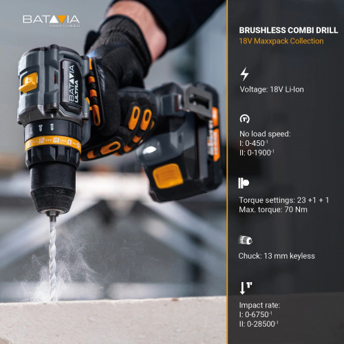 Perceuse à percussion Brushless sans fil - Maxxpack 18V - 70 Nm - vendue sans batterie ni chargeur - Batavia