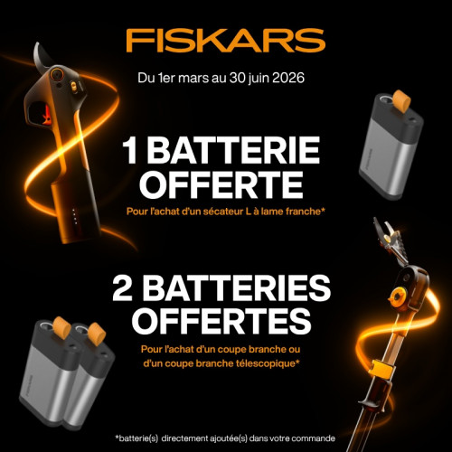 Offre promo batterie offerte- Sécateur électrique à batterie pro à batterie amovible 12V-4 Ah, 4000 coupes - FISKARS