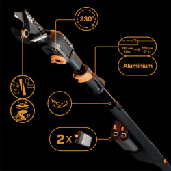 Offre promo 2 batteries offertes - Coupe-branche à batteries amovibles 12V-4 Ah - portée 3,4m, diam. de coupe 32mm - FISKARS