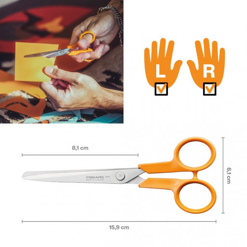 Petits ciseaux universels - Classic 16 cm ambidextres - coupe papier et tissu - FISKARS