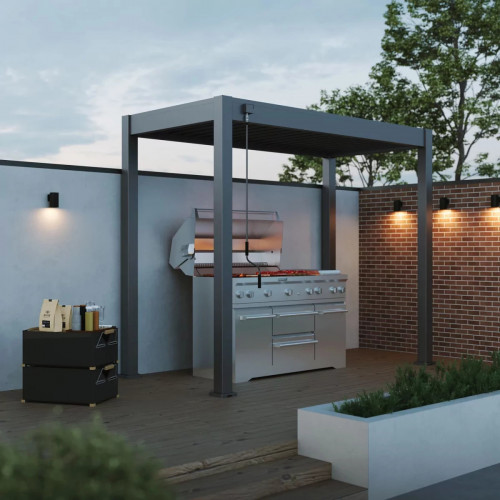 Pergola barbecue 3 x 1,5 m à lames orientables - aluminium - toit étanche avec drainage intégré - Ombréa