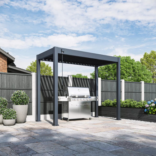 Pergola barbecue 3 x 1,5 m à lames orientables - aluminium - toit étanche avec drainage intégré - Ombréa