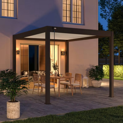 Pergola autoportante 3 x 3 m à lames orientables - aluminium anthracite - toit blanc avec drainage intégré - Ombréa