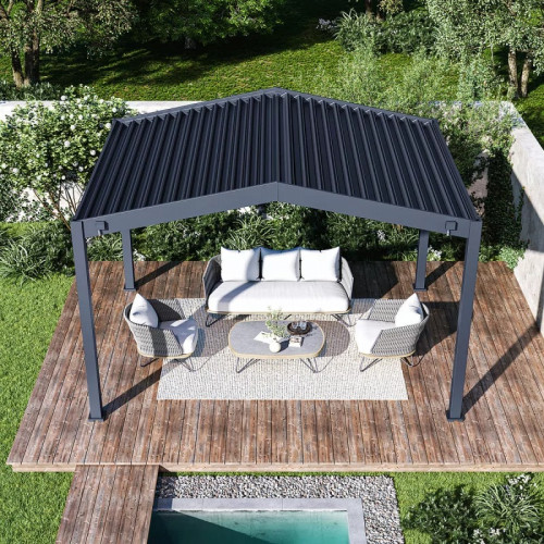 Pergola double pente 3 x 4 m à lames orientables - aluminium anthracite - drainage intégré - Ombréa