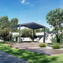 Pergola double pente 3 x 4 m à lames orientables - aluminium anthracite - drainage intégré - Ombréa