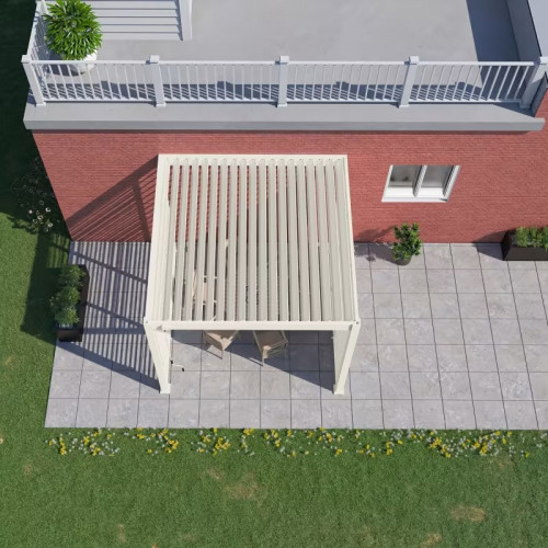 Pergola adossée 3 x 3 m à lames orientables - aluminium blanc - toiture étanche avec drainage intégré - Ombréa