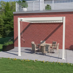 Pergola adossée 3 x 3 m à lames orientables - aluminium blanc - toiture étanche avec drainage intégré - Ombréa