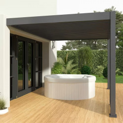 Pergola bioclimatique adossée 3 x 4 m à lames orientables - aluminium anthracite - surface 12 m² de marque Ombréa, référence: J9717900