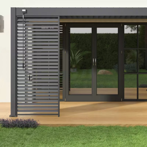 Pergola bioclimatique adossée 3 x 4 m à lames orientables - aluminium anthracite - surface 12 m² - Ombréa