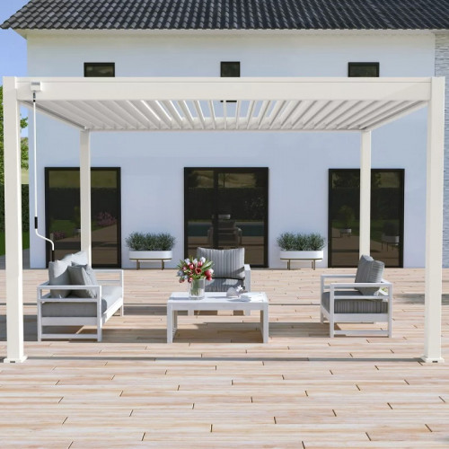 Pergola bioclimatique 3 x 4 m à lames doubles orientables - aluminium blanc - store inclus - Ombréa