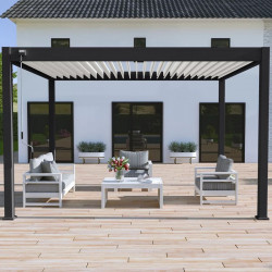 Pergola bioclimatique autoportante 3 x 4 m noire - avec store latéral 4m blanc - Ombréa