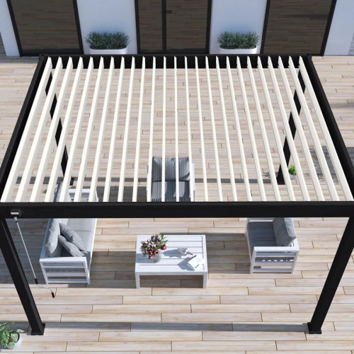 Pergola bioclimatique autoportante 3 x 4 m noire - avec store latéral 4m blanc - Ombréa