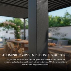 Pergola bioclimatique autoportante 3 x 4 m noire - avec store latéral 4m blanc - Ombréa