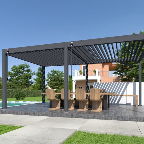 Pergola bioclimatique autoportante 6 x 3 m à lames orientables - aluminium anthracite - stores latéraux inclus - Ombréa