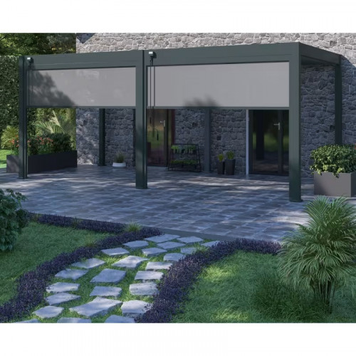 Pergola bioclimatique autoportante 6 x 3 m à lames orientables - aluminium anthracite et blanc - 2 stores latéraux inclus - Ombréa