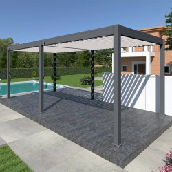 Pergola autoportante 6 x 3 m avec 2 stores de 3 m - aluminium anthracite et blanc - toiture bioclimatique étanche de marque Ombréa, référence: J9719400