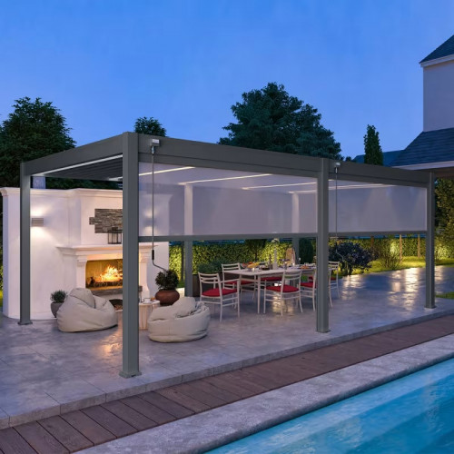 Pergola autoportante 6 x 4 m avec stores latéraux - aluminium anthracite - toiture bioclimatique 24 m² - Ombréa