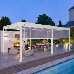 Pergola autoportante 6 x 4 m avec 2 stores de 3 m - aluminium blanc - toiture bioclimatique étanche de marque Ombréa, référence: J9719600