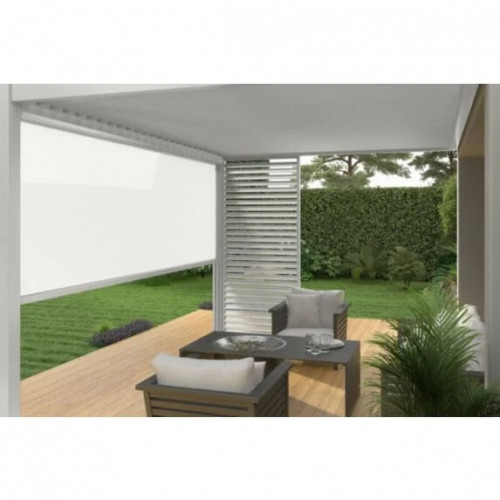 Pergola bioclimatique adossée 3 x 4 m avec store anthracite 4 m - aluminium blanc - toiture étanche - Ombréa