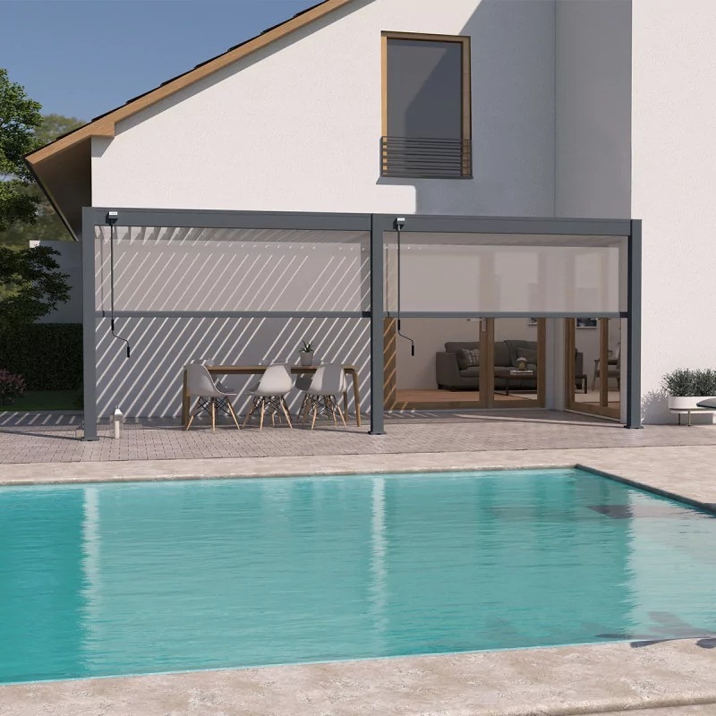 Pergola bioclimatique Ombréa adossée VS 3x6M + 2 stores - vue 2