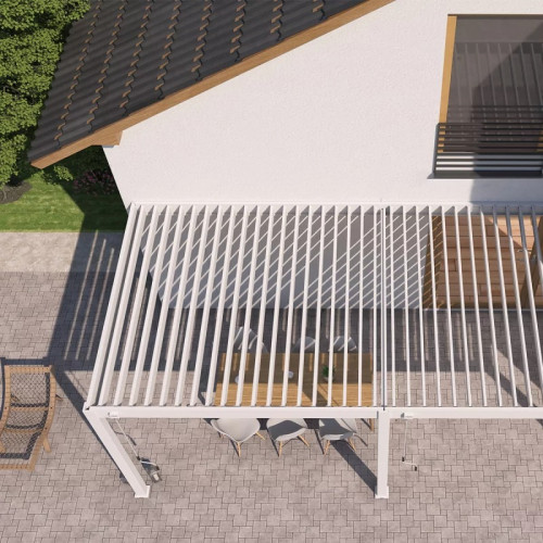 Pergola bioclimatique adossée 6 x 3 m avec 2 stores blanc - aluminium blanc - toiture étanche - Ombréa