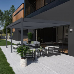 Pergola bioclimatique adossée 6 x 4 m avec 2 stores anthracite de 3 m - aluminium anthracite - toiture étanche - Ombréa
