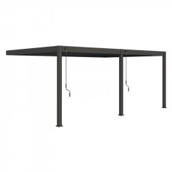 Pergola bioclimatique adossée 6 x 4 m avec 2 stores anthracite de 3 m - aluminium anthracite - toiture étanche - Ombréa