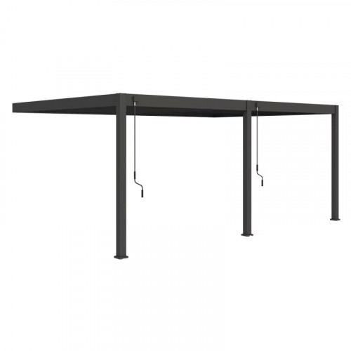 Pergola bioclimatique adossée 6 x 4 m avec 2 stores anthracite de 3 m - aluminium anthracite - toiture étanche - Ombréa