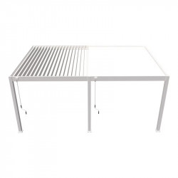 Pergola bioclimatique adossée 6 x 4 m avec 2 stores blancs - aluminium blanc - toiture étanche - Ombréa