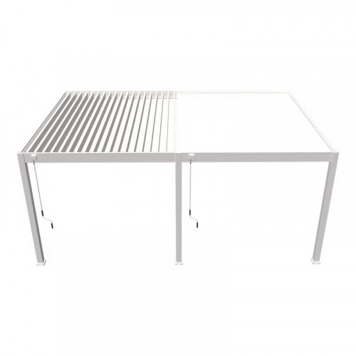 Pergola bioclimatique adossée 6 x 4 m avec 2 stores blancs - aluminium blanc - toiture étanche - Ombréa
