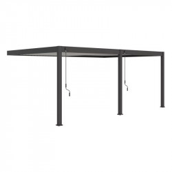 Pergola bioclimatique adossée 6 x 4 m avec 2 stores blancs - aluminium anthracite et lames blanches - toiture étanche - Ombréa