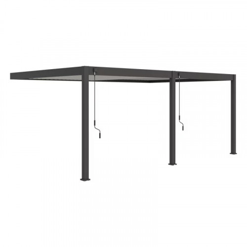 Pergola bioclimatique adossée 6 x 4 m avec 2 stores blancs - aluminium anthracite et lames blanches - toiture étanche - Ombréa