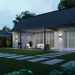 Pergola bioclimatique motorisée adossée 3 x 4 m - aluminium anthracite et lames blanches - toiture étanche de marque Ombréa, référence: J9720800