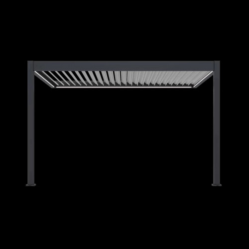 Pergola bioclimatique motorisée adossée 3 x 4 m - aluminium anthracite et lames blanches - toiture étanche - Ombréa