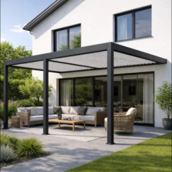 Pergola bioclimatique motorisée adossée 8 x 4 m - aluminium anthracite et blanc - double motorisation - Ombréa