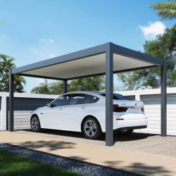 Carport simple 3 x 5 m anthracite - toit étanche en acier galvanisé - Ombréa