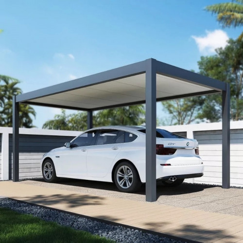Carport simple 3 x 5 m anthracite - toit étanche en acier galvanisé - Ombréa