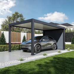 Carport simple 3 x 5 m anthracite - toit étanche en acier galvanisé - Ombréa