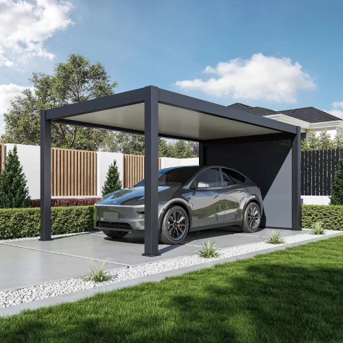 Carport simple 3 x 5 m anthracite - toit étanche en acier galvanisé - Ombréa