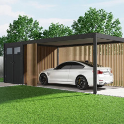 Carport simple 3 x 7 m anthracite - avec annexe de stockage - Ombréa