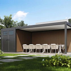 Carport simple 3 x 7 m anthracite - avec annexe de stockage - Ombréa
