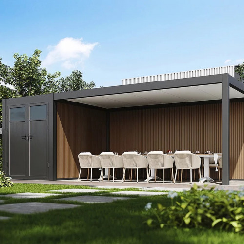Carport simple 3 x 7 m anthracite - avec annexe de stockage - Ombréa