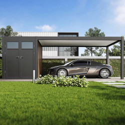 Carport simple 3 x 7 m anthracite - avec annexe de stockage - Ombréa