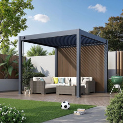 Panneau brise-vue composite 3 m - lames verticales effet teck - Ombréa