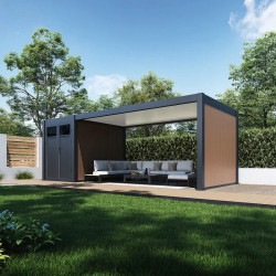 Panneau brise-vue composite 3 m - lames verticales effet teck - Ombréa