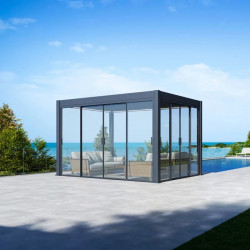 Paroi coulissante en verre 3 m - pour pergola bioclimatique - Ombréa