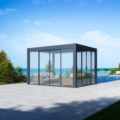 Paroi coulissante en verre 3 m - pour pergola bioclimatique - Ombréa