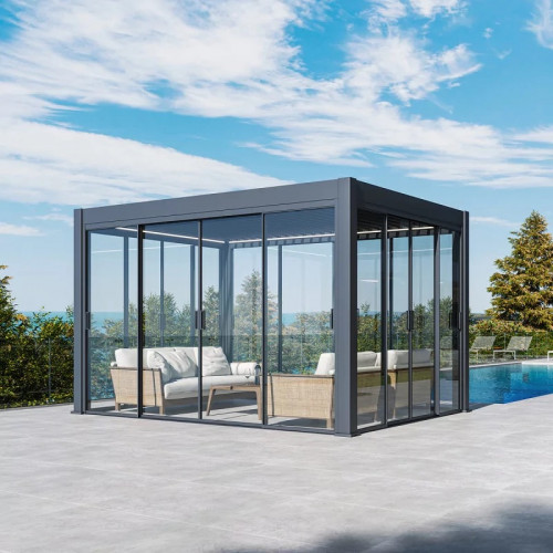 Paroi coulissante en verre 4 m - pour pergola bioclimatique - Ombréa