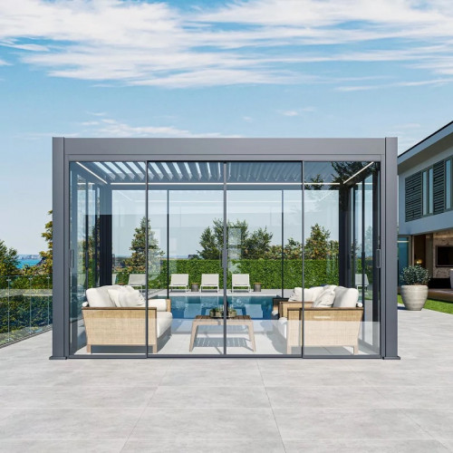 Paroi coulissante en verre 4 m - pour pergola bioclimatique - Ombréa