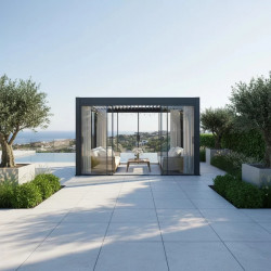 Paroi coulissante en verre 4 m - pour pergola bioclimatique - Ombréa